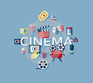 Digital vector blue cinema icons