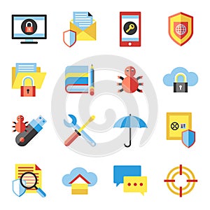 Digital vector data protection icon set