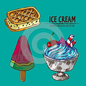 Digital vector detailed line art random ice cream