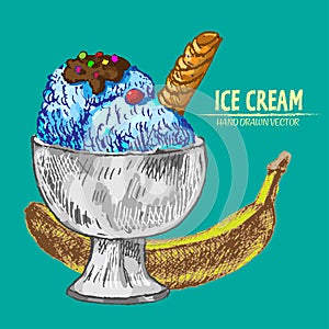 Digital vector detailed line art sundae ice cream