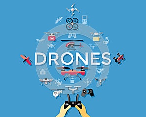 Digital vector flying drone objects color