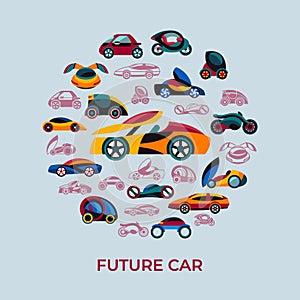 Digital vector future car simple icons