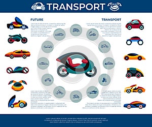 Digital vector future car simple icons