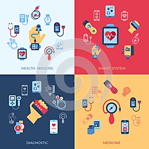 Digital vector health sensor icons set