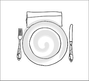 Digital vector knife fork and plate isolated