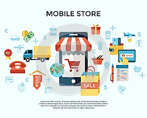 PrintDigital vector line icons set mobile shopping