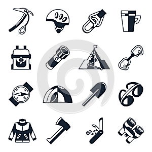 Digital vector mountaineering technology icons