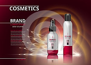 Digital Vector Realistic Cosmetics bottles. Beauty products for hair treatment or body care. logo label design package