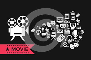 Digital vector red white cinema icons