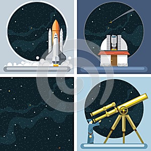 Digital vector silver cosmos rocket icons