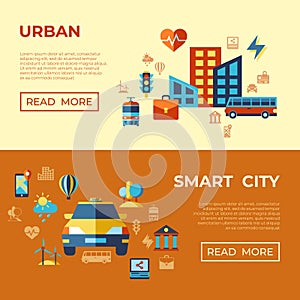 Digital vector smart city icons set