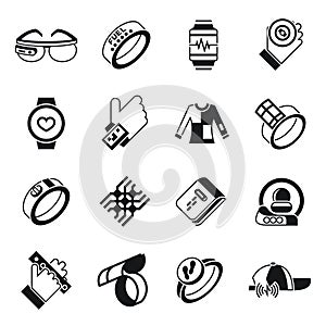 Digital vector wearable technology icons set