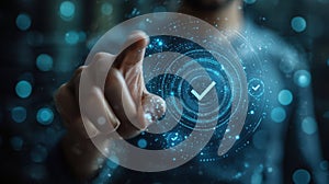 Digital verification and secure checkmark procedure in a futuristic technology interface