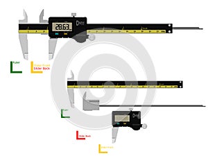 Digital vernier caliper on transparent background. There are 3 components which are perfect assembly for your own composition