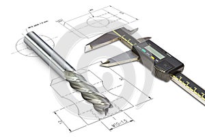 Digital vernier calipers and end mill cutter