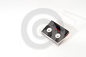 Digital video cassette in cover for video graphy for backdated handycam or video camera isolated on white background