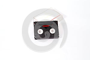 Digital video cassette for video graphy for backdated handycam or video camera isolated on white background