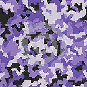 Digital violet camouflage seamless pattern. Purple color camo, urban texture. Vector illustration