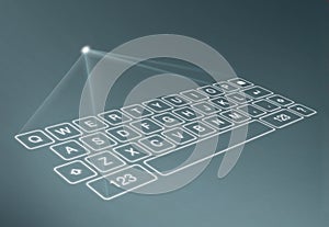 Digital virtual keyboard on blue background