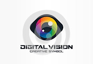 Digital vision, cyber eye, color lens creative symbol concept. Ophthalmology, security abstract business logo idea