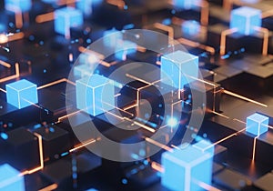 A digital visual showcasing three-dimensional blue