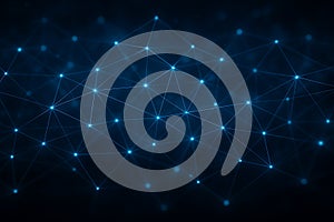 Abstract glowing blue network of interconnected nodes and lines on a dark background