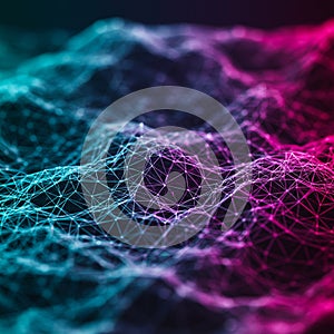 A digital visualization of a 3D wireframe mesh, featuring interconnected lines and