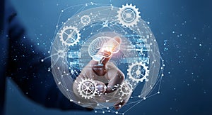 AI Brain Interface: Human Touch on Digital Intelligence - AI generated