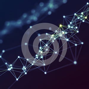 A digital visualization featuring a network