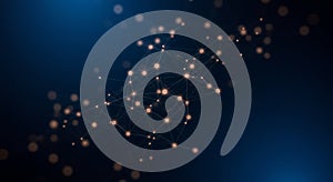 A digital visualization featuring a network of interconnected nodes and lines, forming