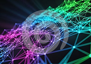 A digital visualization featuring a network of interconnected nodes