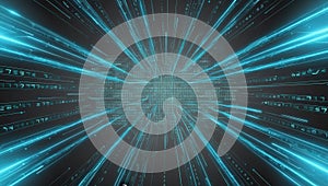 Digital visualization of interconnected data streams with lines binary code