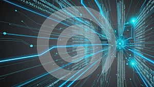 Digital visualization of interconnected data streams with lines binary code