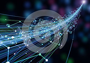 Digital visualization of interconnected networks and data flow.