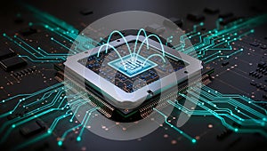 Digital microprocessor on motherboard with radiating data lines â AI content