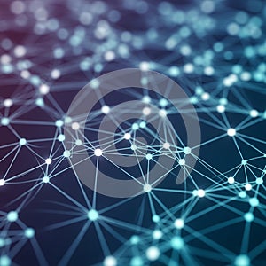 A digital visualization of a network pattern featuring interconnected nodes and lines