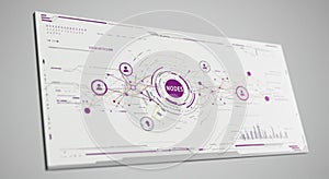 A digital visualization showcasing a network of interconnected nodes on a white