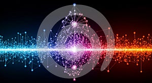 Digital Visualization of Sound Waves or Data Frequency with Glowing Particles and Connected Geometric Nodes