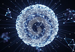 A digital visualization of a spherical network structure composed of interconnected glowing nodes