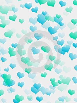 Digital vivid light blue hearts overlapping