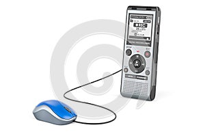 Digital voice recorder with computer mouse. 3D rendering