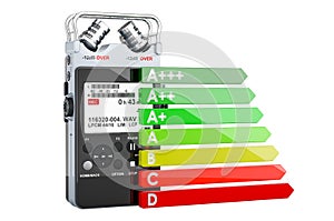 Digital voice recorder with energy efficiency chart, 3D rendering