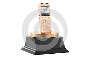 Digital voice recorder golden award concept. 3D rendering