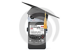 Digital voice recorder with graduation cap. 3D rendering