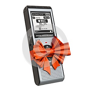 Digital voice recorder with red bow and ribbon, 3D rendering