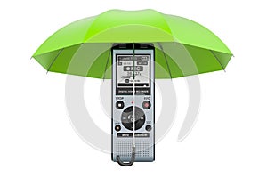 Digital voice recorder under umbrella, 3D rendering