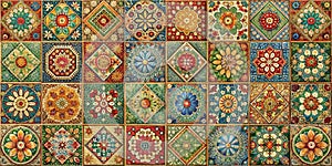 Digital Wall Tile Decor For Home, Ceramic Tile Design, Seamless Colourful Patchwork in Indian Style, Wallpaper, Linoleum, Textile