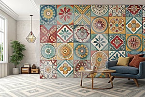 Digital Wall Tile Decor with Indian Style Patchwork