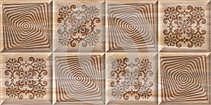 Digital wall tile design, Brown wooden wall tile for home decor, Beautiful artistic design. High quality seamless 3d illustration.