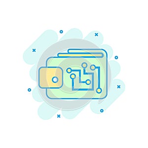 Digital wallet icon in comic style. Crypto bag vector cartoon illustration pictogram. Online finance, e-commerce business concept